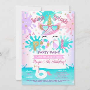 Pool Party Unicorn Birthday Party Invitations Girl Kaart