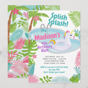 Pool Party Unicorn - uitnodiging