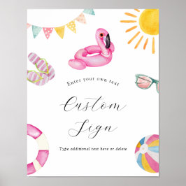 Pool Party Verjaardag Aangepaste tekst teken Poster