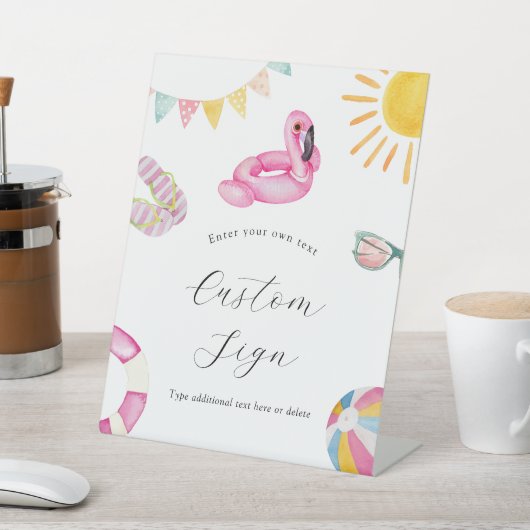 Pool Party Verjaardag Aangepaste tekst teken Reclamebord Met Voetstuk (Insitu)