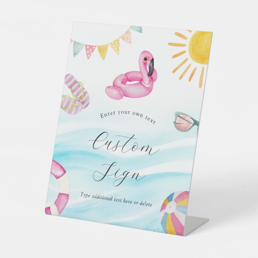 Pool Party Verjaardag Aangepaste tekst teken Reclamebord Met Voetstuk (Voorkant)