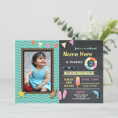 Pool Party Verjaardag Foto Summer Mint Uitnodigen Kaart (Staand voorkant)