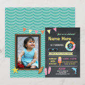 Pool Party Verjaardag Foto Summer Mint Uitnodigen Kaart (Voorkant / Achterkant)