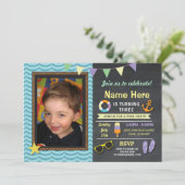 Pool Party Verjaardag Foto Zomer Blauw Uitnodigen Kaart (Staand voorkant)