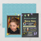 Pool Party Verjaardag Foto Zomer Blauw Uitnodigen Kaart (Voorkant / Achterkant)