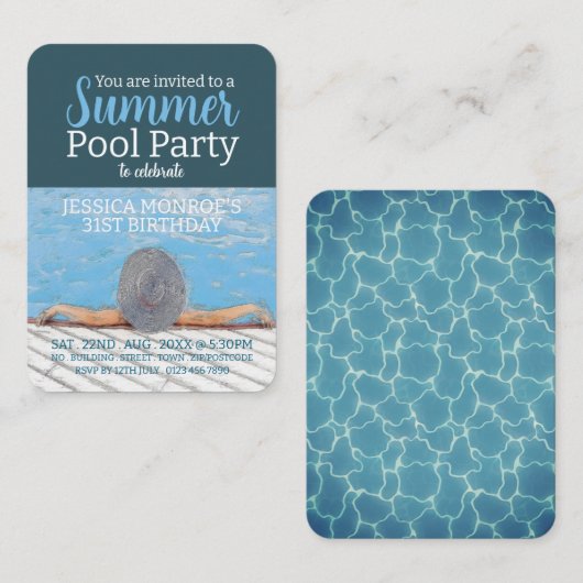 Pool Party Verjaardag Handout Tickets (Voorkant / Achterkant)