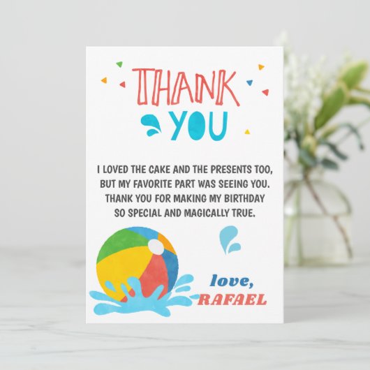 Pool Party Verjaardag Jongen Meisje Dank u kaart (Staand voorkant)