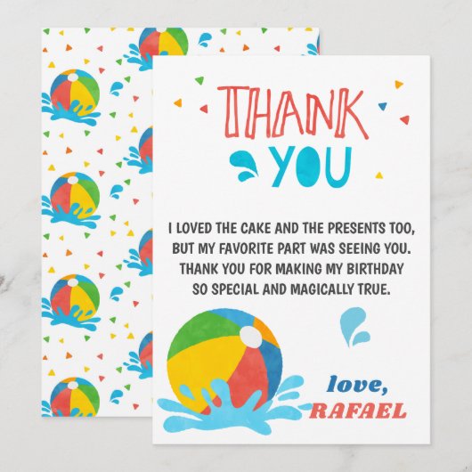 Pool Party Verjaardag Jongen Meisje Dank u kaart (Voorkant / Achterkant)