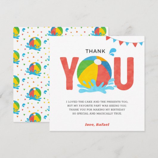 Pool Party Verjaardag Jongen Meisje Dank u kaart (Voorkant / Achterkant)