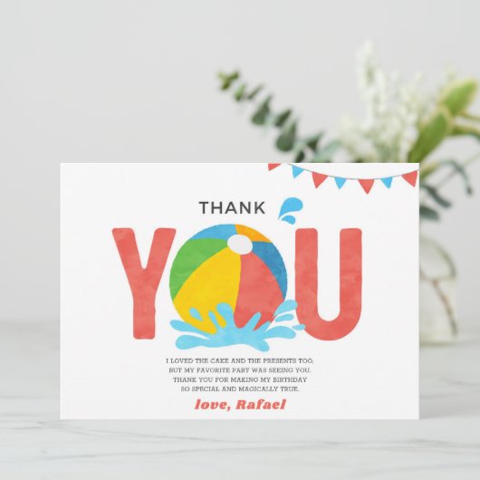 Pool Party Verjaardag Jongen Meisje Dank u kaart (Staand voorkant)