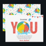 Pool Party Verjaardag Jongen Meisje Dank u kaart<br><div class="desc">Deze Beach Ball thema bedankkaart is volledig aanpasbaar (tekst) en u kunt ook de kleuren en stijlen van lettertypen wijzigen.</div>