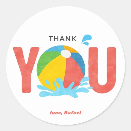 Pool Party Verjaardag Jongen Meisje Dank u kaart Ronde Sticker (Voorkant)