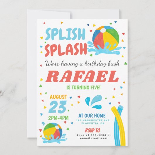 Pool Party Verjaardag Jongen Meisje Kaart (Voorkant)