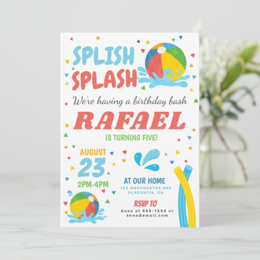 Pool Party Verjaardag Jongen Meisje Kaart (Staand voorkant)