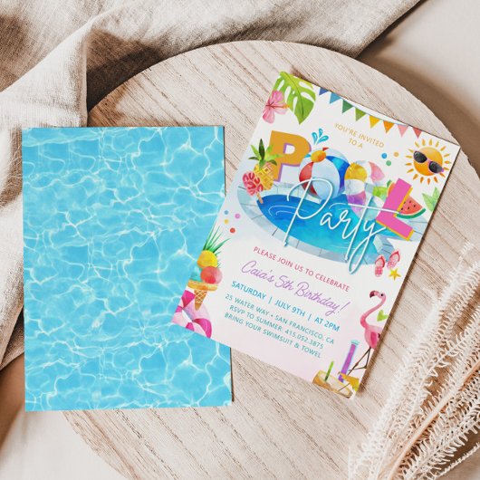 POOL PARTY Verjaardag Meisje Verjaardag Pool Party Kaart