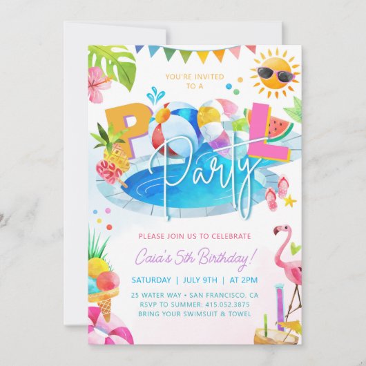 POOL PARTY Verjaardag Meisje Verjaardag Pool Party Kaart (Voorkant)