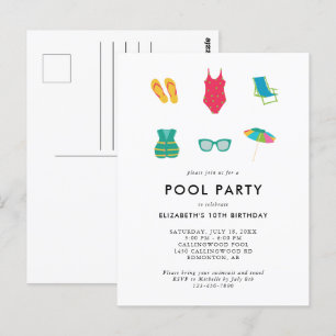 Pool Party Verjaardag Minimaal Eenvoudig Kleurrijk Briefkaart