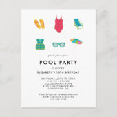 Pool Party Verjaardag Minimaal Eenvoudig Kleurrijk Briefkaart (Voorkant)
