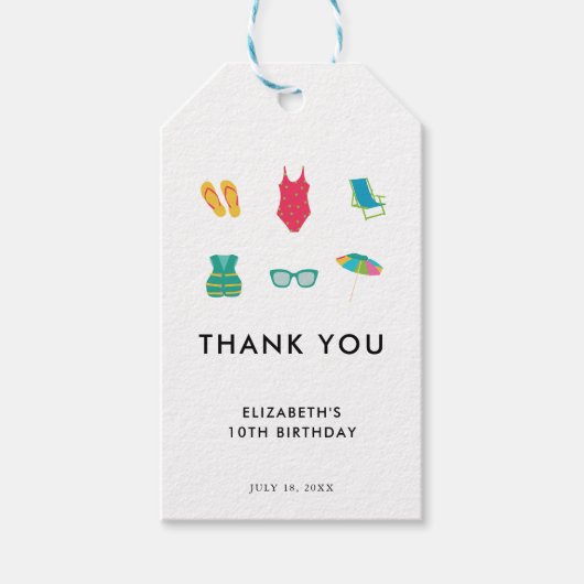 Pool Party Verjaardag Minimaal Eenvoudig Kleurrijk Cadeaulabel (Voorkant)