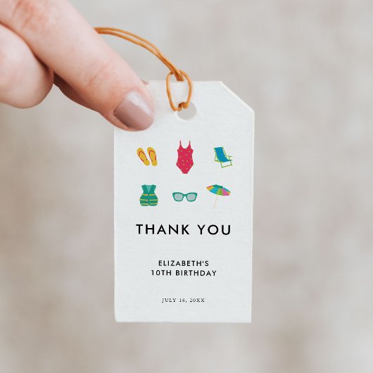 Pool Party Verjaardag Minimaal Eenvoudig Kleurrijk Cadeaulabel