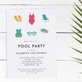 Pool Party Verjaardag Minimaal Eenvoudig Kleurrijk Kaart