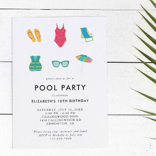 Pool Party Verjaardag Minimaal Eenvoudig Kleurrijk Kaart