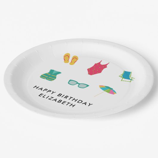 Pool Party Verjaardag Minimal Zomer Kleurrijk Scha Papieren Bordje (Gekanteld)