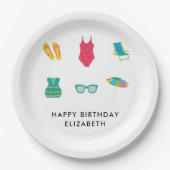 Pool Party Verjaardag Minimal Zomer Kleurrijk Scha Papieren Bordje (Voorkant)