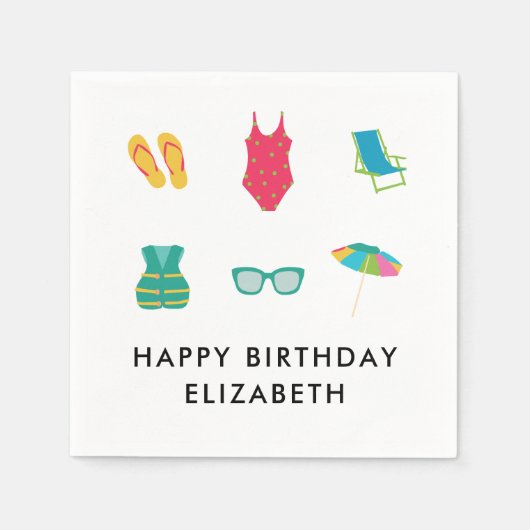 Pool Party Verjaardag Minimal Zomer Kleurrijk Scha Servet (Voorkant)