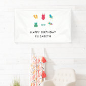 Pool Party Verjaardag Minimal Zomer Kleurrijk Scha Spandoek (Insitu)