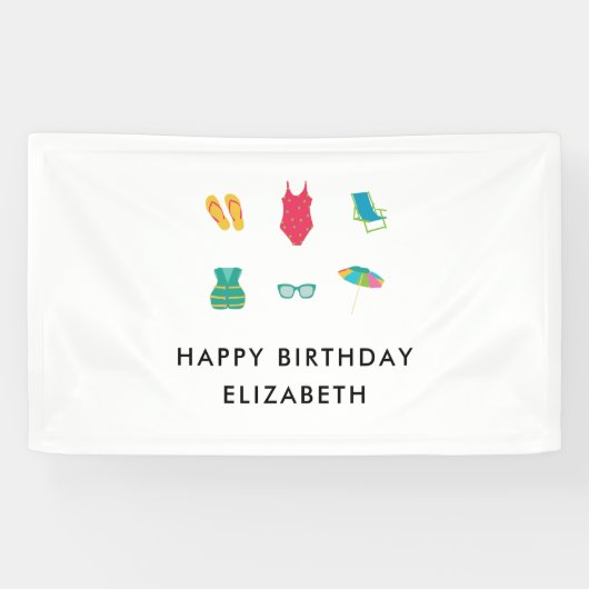 Pool Party Verjaardag Minimal Zomer Kleurrijk Scha Spandoek (Horizontaal)