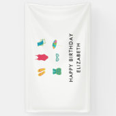 Pool Party Verjaardag Minimal Zomer Kleurrijk Scha Spandoek (Verticaal)