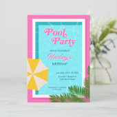 Pool Party Verjaardag Nodig Roze uit Kaart (Staand voorkant)