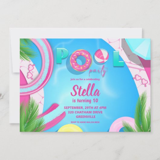 Pool Party Verjaardag | Pool Party Uitnodiging (Voorkant)