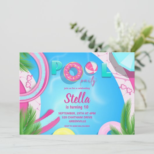 Pool Party Verjaardag | Pool Party Uitnodiging (Staand voorkant)