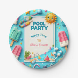 Pool Party Verjaardag Sweet Sixteen Summer Swim Papieren Bordje