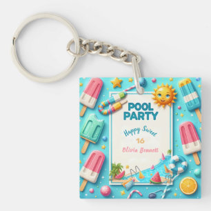 Pool Party Verjaardag Sweet Sixteen Summer Swim Sleutelhanger