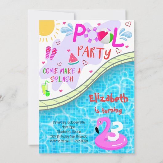 Pool Party Verjaardag Uitnodigen Kaart (Voorkant)