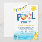 Pool Party Verjaardag Uitnodiging Leuk Splish Spla (Voorkant / Achterkant)