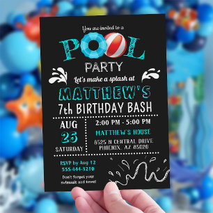 Pool Party Verjaardag Uitnodiging Splash Party