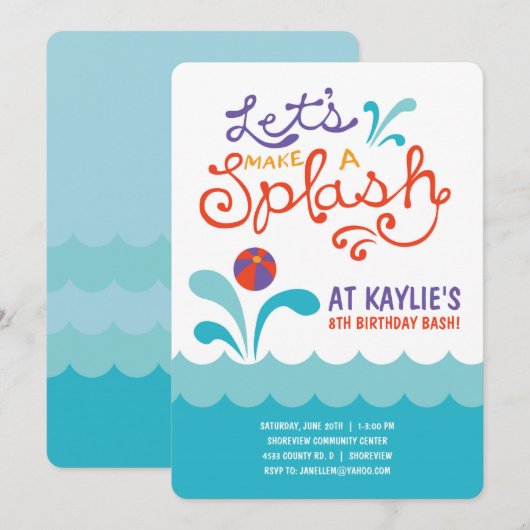 Pool Party Verjaardag Uitnodiging | zwempartij (Voorkant / Achterkant)