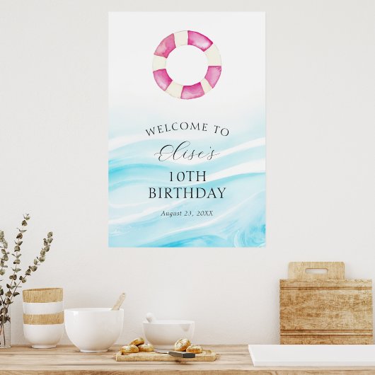 Pool Party Verjaardag Welkom Poster (Keuken)