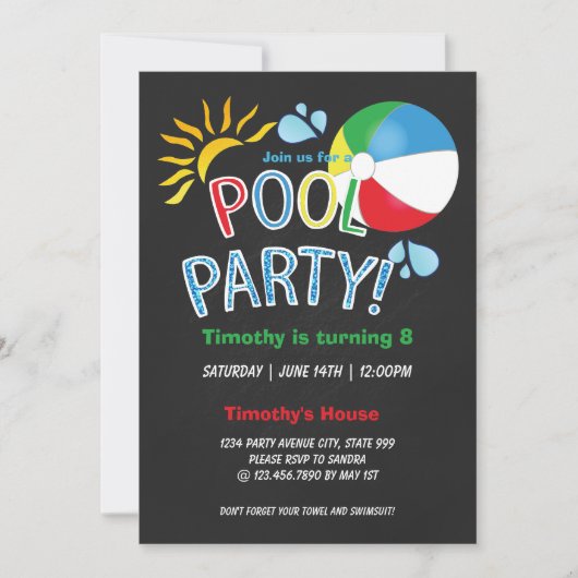 Pool Party Verjaardag Zomer Fun Kaart (Voorkant)