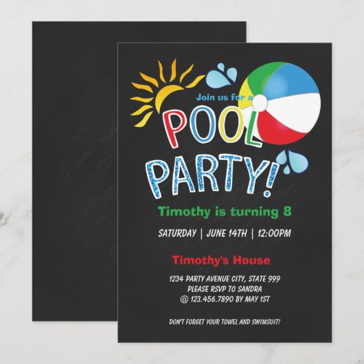 Pool Party Verjaardag Zomer Fun Kaart (Voorkant / Achterkant)