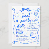 Pool Party Verjaardagsfeest Uitnodiging Sjabloon,  (Voorkant)