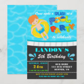 Pool party verjaardagsuitnodiging Jongen zwembad u Kaart (Voorkant / Achterkant)