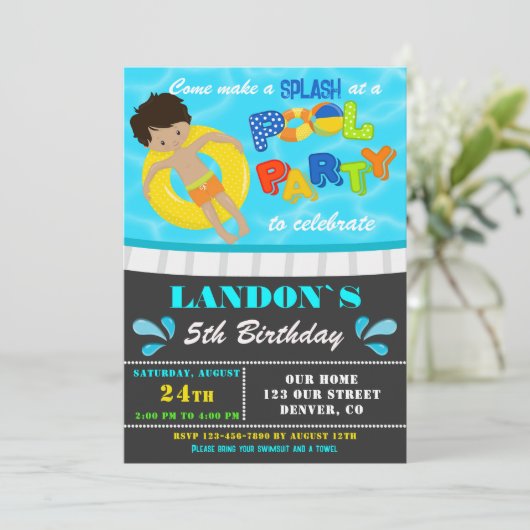 Pool party verjaardagsuitnodiging Jongen zwembad u Kaart (Staand voorkant)