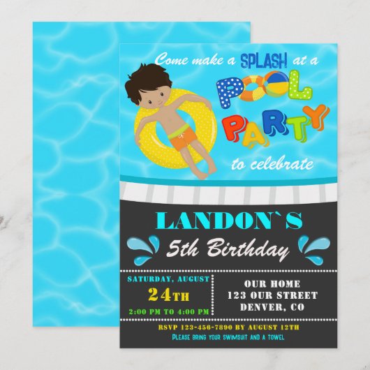 Pool party verjaardagsuitnodiging Jongen zwembad u Kaart (Voorkant / Achterkant)