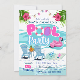 Pool Party verjaardagsuitnodiging Kaart