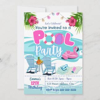 Pool Party verjaardagsuitnodiging Kaart